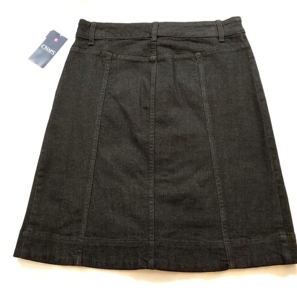CHAPS Button Front Jean Skirt Black - Picture 4 of 8
